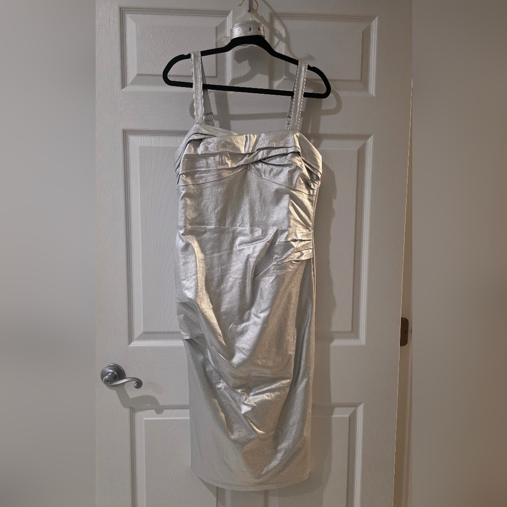EUC XL Jawbreaker Silver Laminate Wiggle Dress